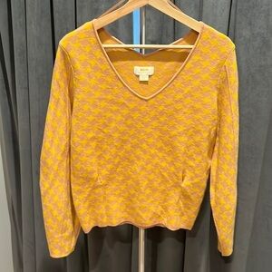 Maeve preppy pastel houndstooth sweater, puff sleeves, shaping at waist